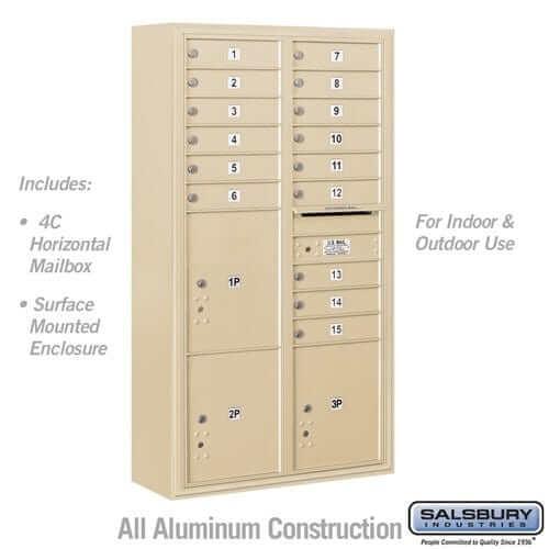 Salsbury Industries 4C Horizontal Mailbox with USPS Access — Maximum Height [15 Doors + 3 Parcel Lockers] 3816D-15SFU 820996625533 YourLockerStore