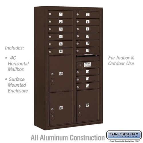 Salsbury Industries 4C Horizontal Mailbox with USPS Access — Maximum Height [15 Doors + 3 Parcel Lockers] 3816D-15ZFU 820996625540 YourLockerStore