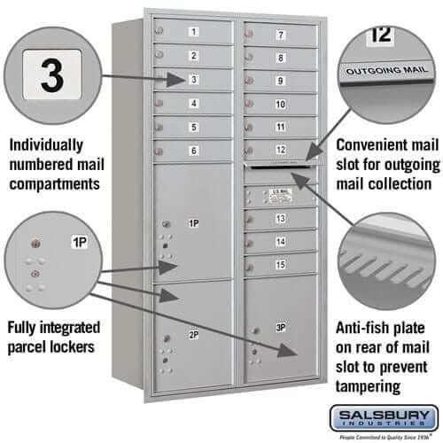 Salsbury Industries 4C Horizontal Mailbox with USPS Access — Maximum Height [15 Doors + 3 Parcel Lockers] YourLockerStore