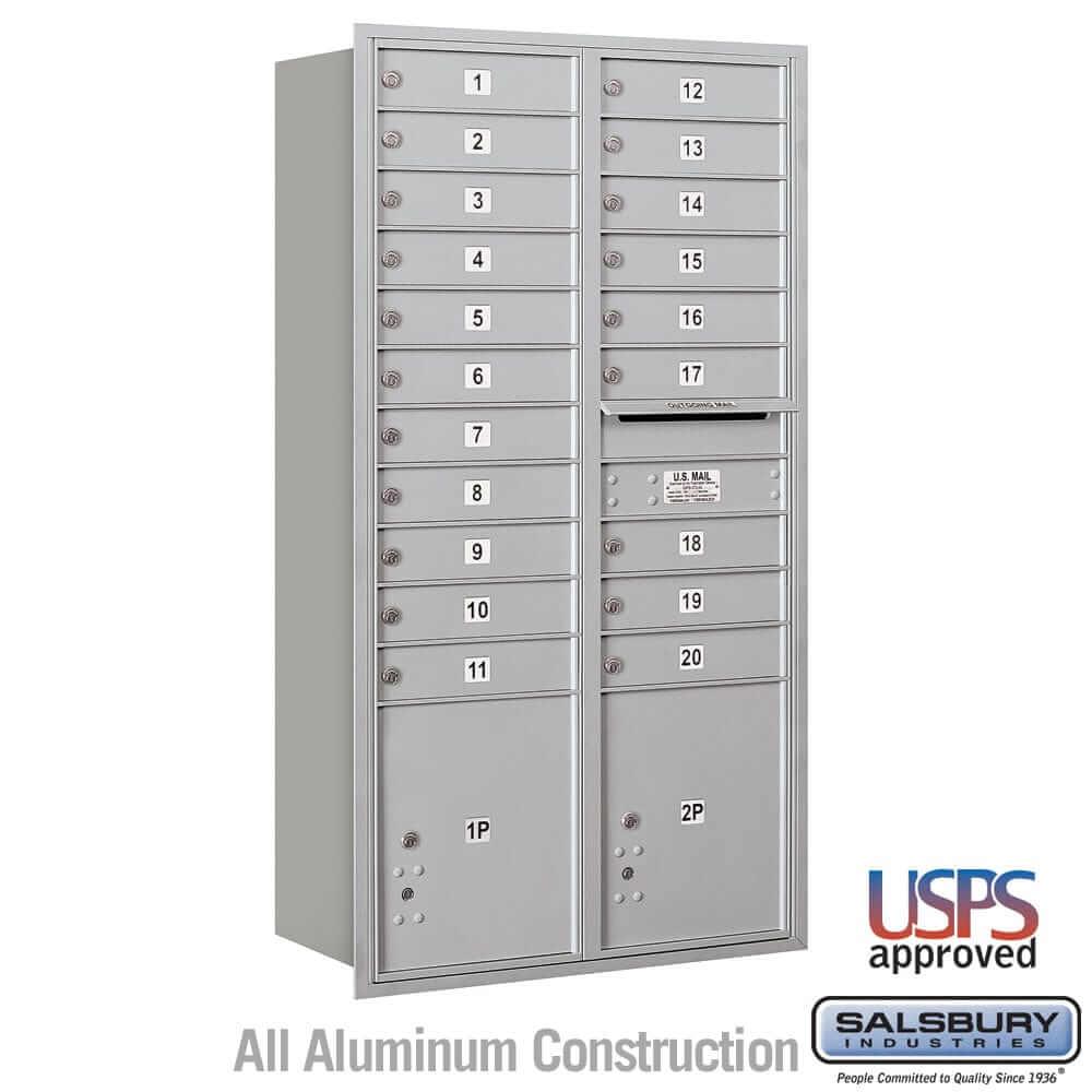 Salsbury Industries 4C Horizontal Mailbox with USPS Access — Maximum Height [20 Doors + 2 Parcel Lockers] 3716D-20ARU 820996415134 YourLockerStore