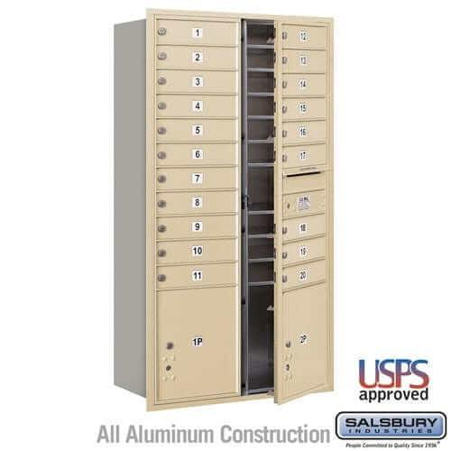 Salsbury Industries 4C Horizontal Mailbox with USPS Access — Maximum Height [20 Doors + 2 Parcel Lockers] 3716D-20SFU 820996415455 YourLockerStore