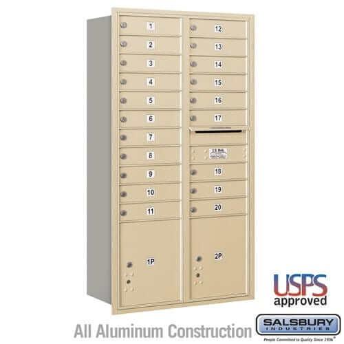 Salsbury Industries 4C Horizontal Mailbox with USPS Access — Maximum Height [20 Doors + 2 Parcel Lockers] 3716D-20SRU 820996415431 YourLockerStore