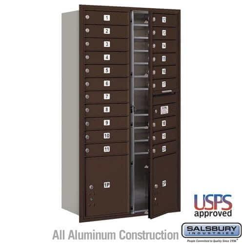 Salsbury Industries 4C Horizontal Mailbox with USPS Access — Maximum Height [20 Doors + 2 Parcel Lockers] 3716D-20ZFU 820996415257 YourLockerStore