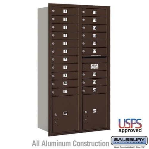 Salsbury Industries 4C Horizontal Mailbox with USPS Access — Maximum Height [20 Doors + 2 Parcel Lockers] 3716D-20ZRU 820996415233 YourLockerStore
