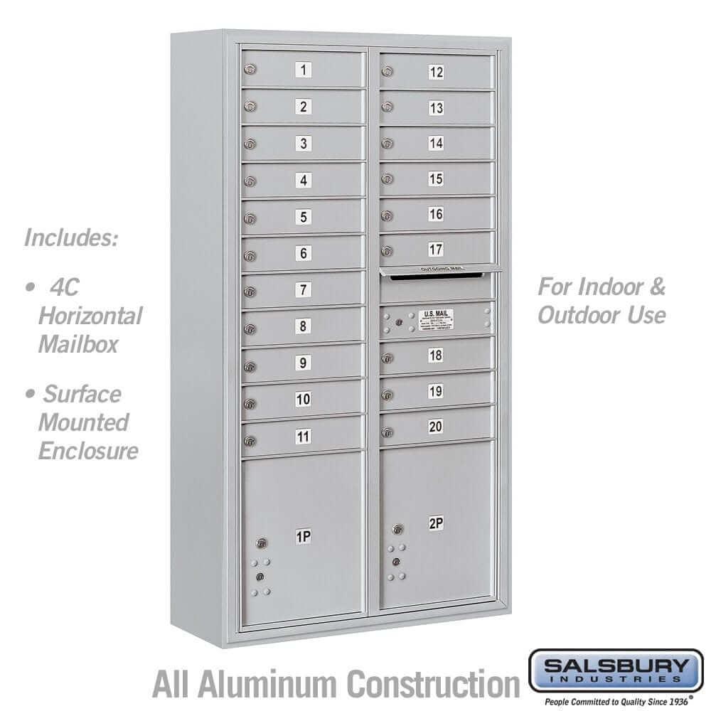 Salsbury Industries 4C Horizontal Mailbox with USPS Access — Maximum Height [20 Doors + 2 Parcel Lockers] 3816D-20AFU 820996593047 YourLockerStore