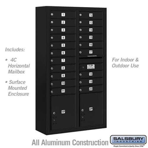Salsbury Industries 4C Horizontal Mailbox with USPS Access — Maximum Height [20 Doors + 2 Parcel Lockers] 3816D-20BFU 820996625915 YourLockerStore