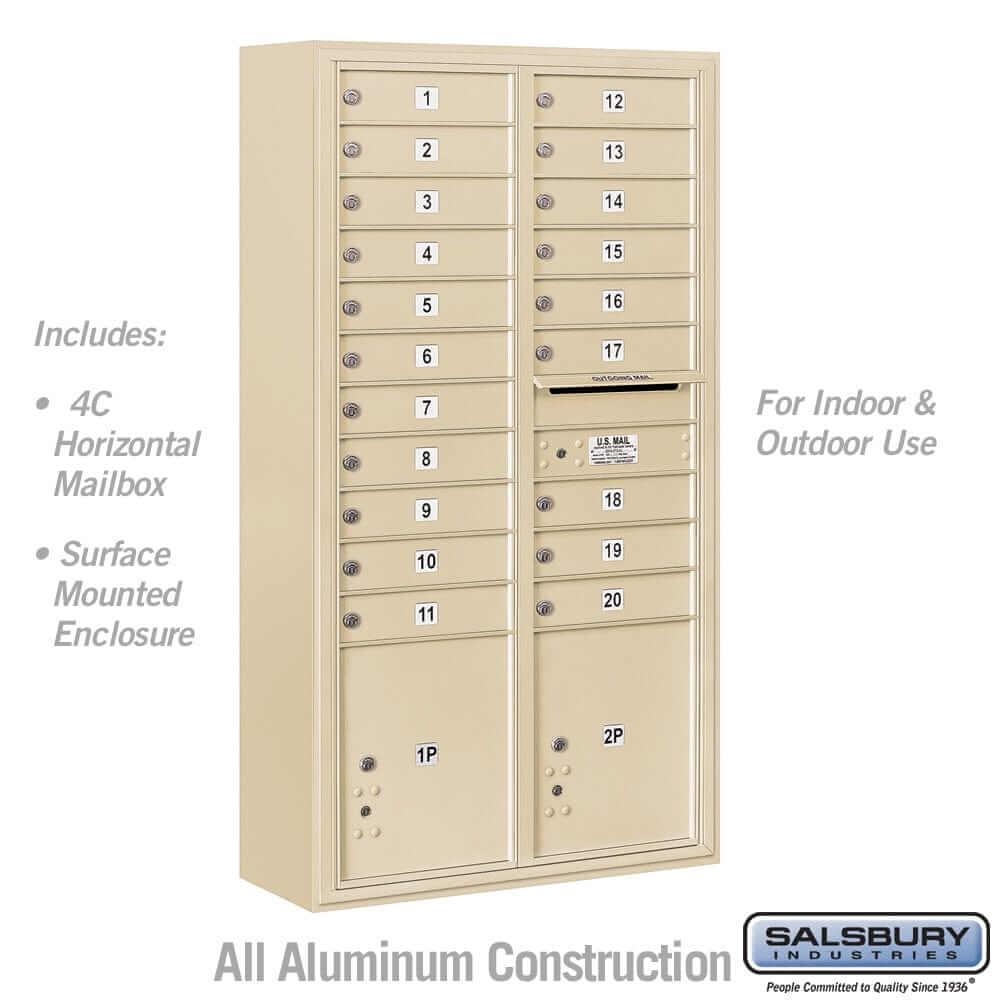 Salsbury Industries 4C Horizontal Mailbox with USPS Access — Maximum Height [20 Doors + 2 Parcel Lockers] 3816D-20SFU 820996593078 YourLockerStore