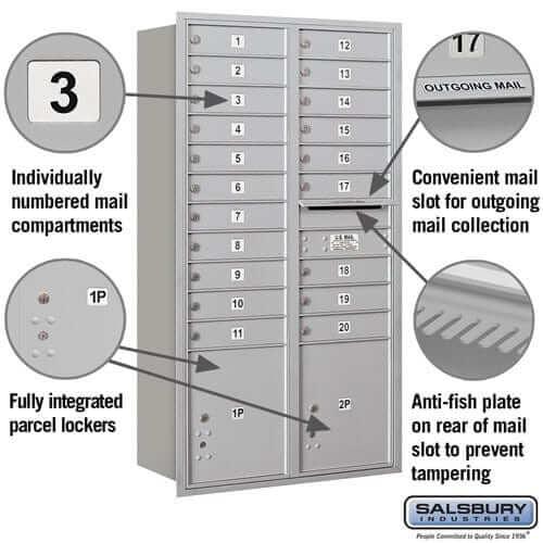 Salsbury Industries 4C Horizontal Mailbox with USPS Access — Maximum Height [20 Doors + 2 Parcel Lockers] YourLockerStore