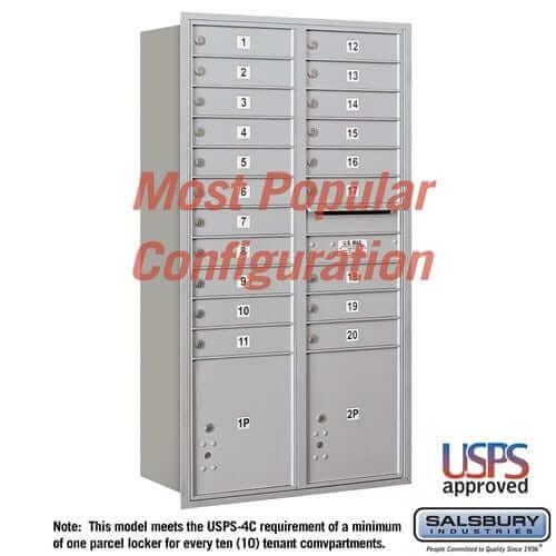 Salsbury Industries 4C Horizontal Mailbox with USPS Access — Maximum Height [20 Doors + 2 Parcel Lockers] YourLockerStore