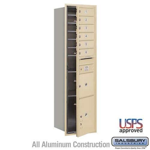 Salsbury Industries 4C Horizontal Mailbox with USPS Access — Maximum Height [6 Doors + 2 Parcel Lockers] 3716S-06SFU 820996623904 YourLockerStore