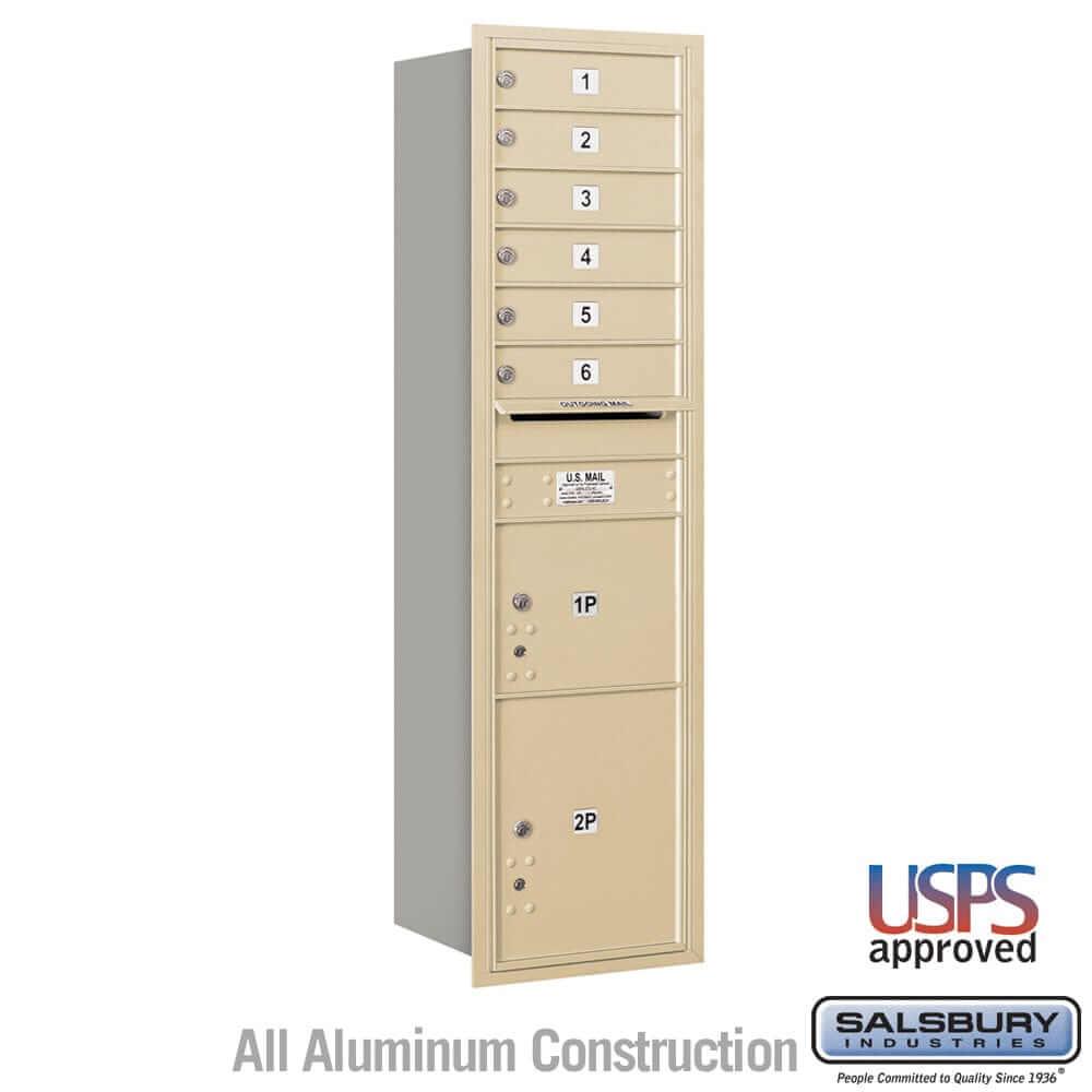 Salsbury Industries 4C Horizontal Mailbox with USPS Access — Maximum Height [6 Doors + 2 Parcel Lockers] 3716S-06SRU 820996623980 YourLockerStore