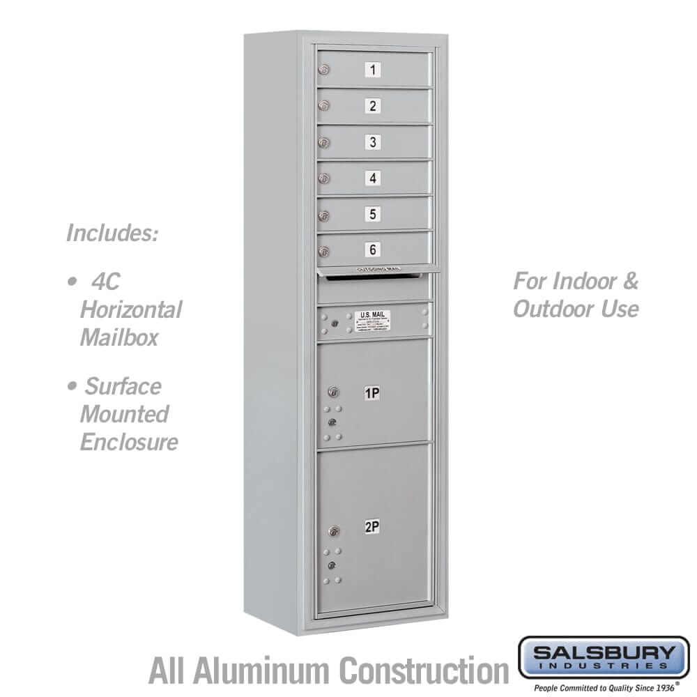 Salsbury Industries 4C Horizontal Mailbox with USPS Access — Maximum Height [6 Doors + 2 Parcel Lockers] 3816S-06AFU 820996625717 YourLockerStore