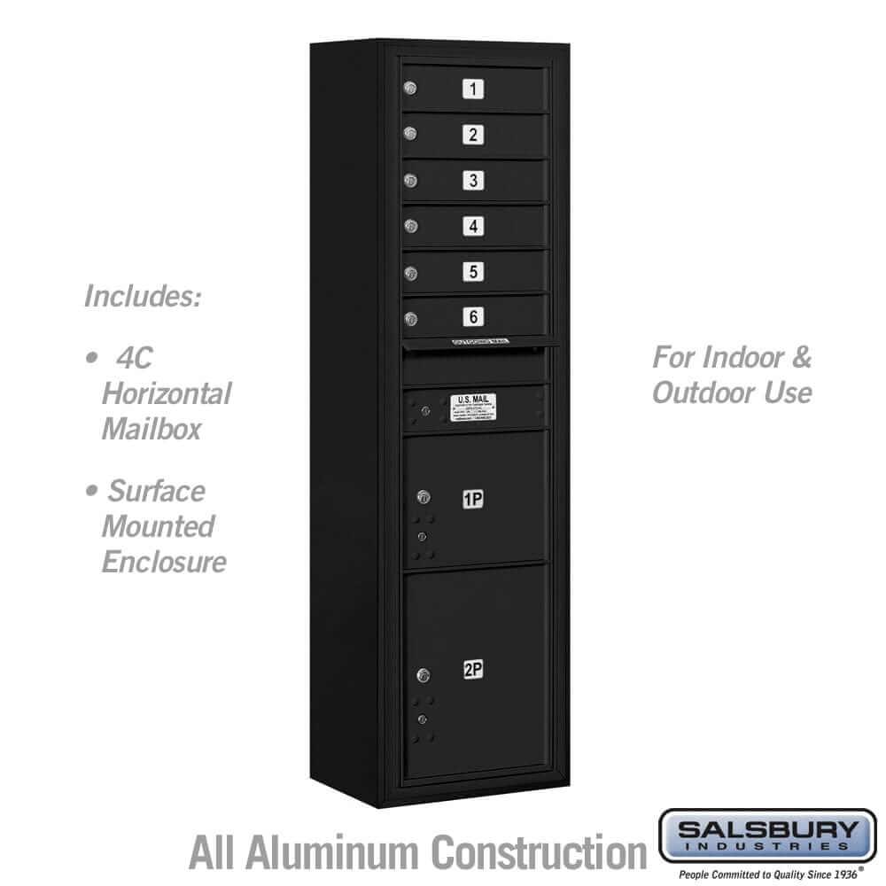 Salsbury Industries 4C Horizontal Mailbox with USPS Access — Maximum Height [6 Doors + 2 Parcel Lockers] 3816S-06BFU 820996625724 YourLockerStore