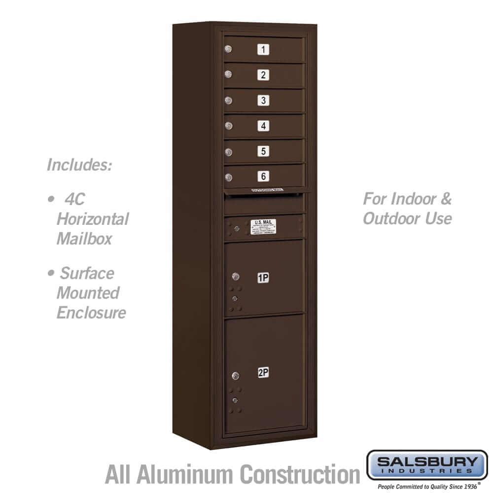 Salsbury Industries 4C Horizontal Mailbox with USPS Access — Maximum Height [6 Doors + 2 Parcel Lockers] 3816S-06ZFU 820996625748 YourLockerStore