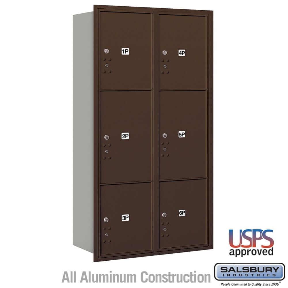 Salsbury Industries 4C Horizontal Mailbox with USPS Access — Maximum Height [6 Parcel Lockers] 3716D-6PZRU 820996581389 YourLockerStore