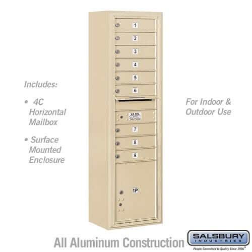 Salsbury Industries 4C Horizontal Mailbox with USPS Access — Maximum Height [9 Doors + 1 Parcel Locker] 3816S-09SFU 820996592873 YourLockerStore