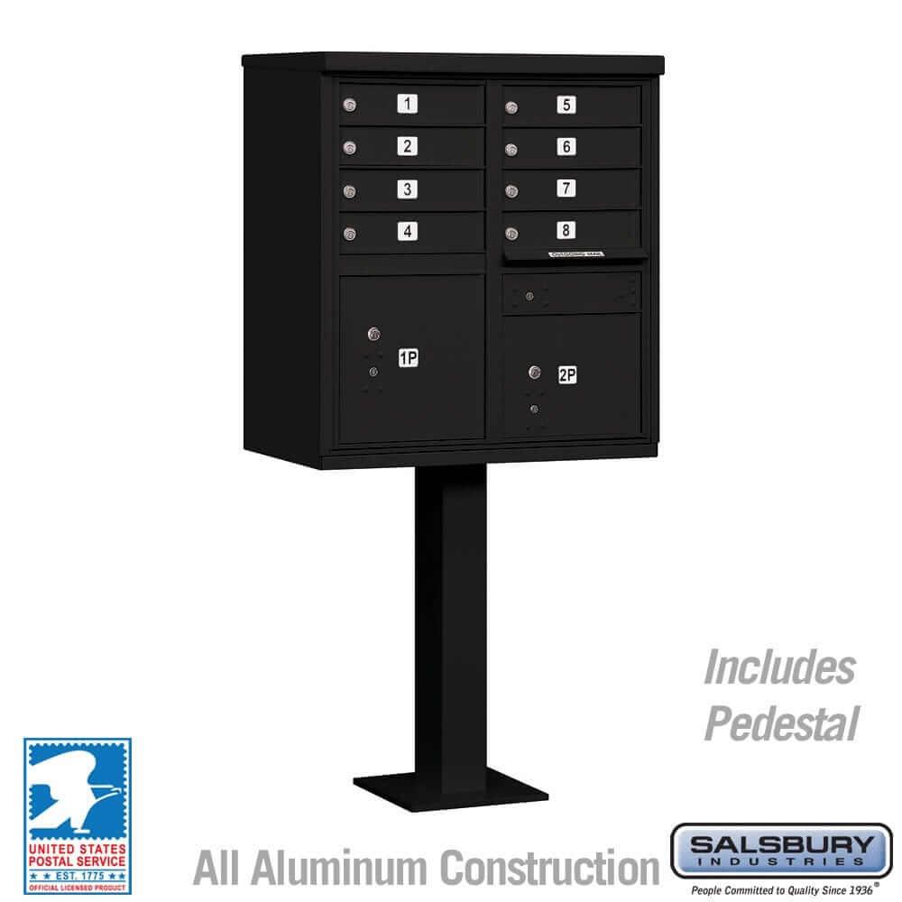 Salsbury Industries Cluster Box Unit with USPS Access — Type I — 8 Doors and 2 Parcel Lockers 3308BLK-U 820996443854 YourLockerStore