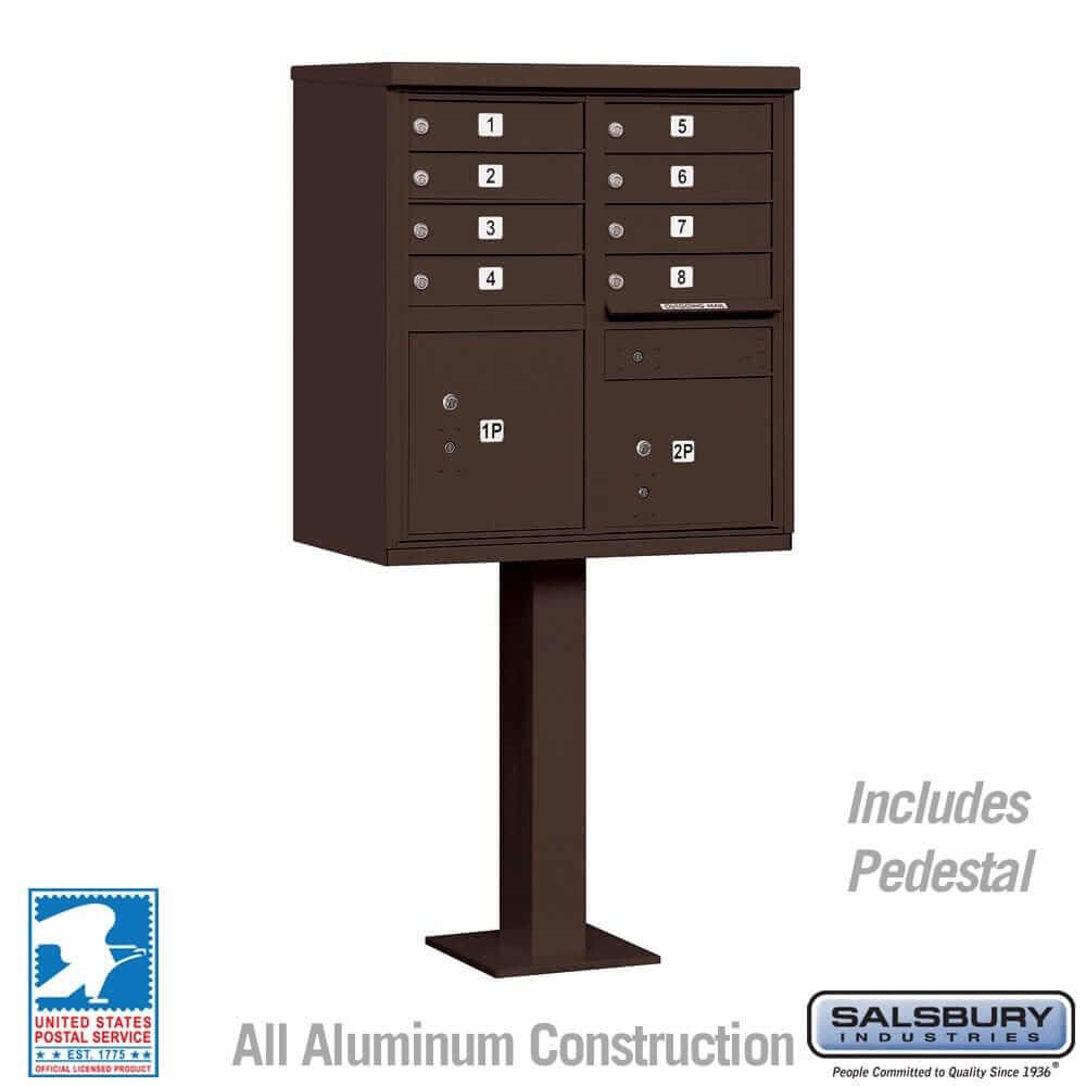 Salsbury Industries Cluster Box Unit with USPS Access — Type I — 8 Doors and 2 Parcel Lockers 3308BRZ-U 820996443830 YourLockerStore