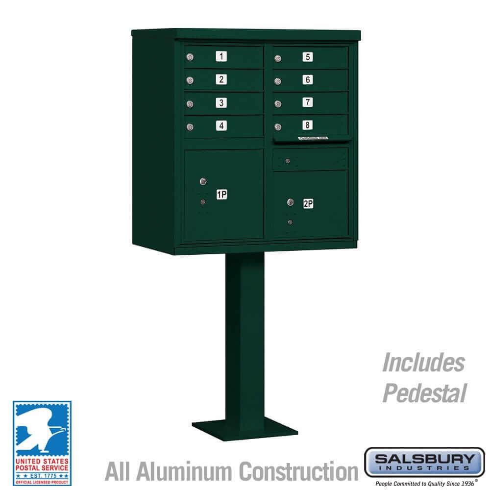 Salsbury Industries Cluster Box Unit with USPS Access — Type I — 8 Doors and 2 Parcel Lockers 3308GRN-U 820996443847 YourLockerStore