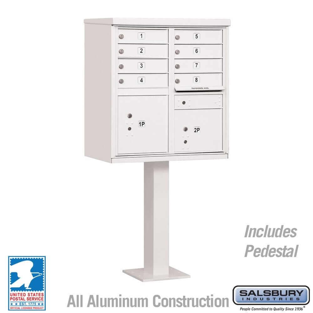 Salsbury Industries Cluster Box Unit with USPS Access — Type I — 8 Doors and 2 Parcel Lockers 3308WHT-U 820996443861 YourLockerStore