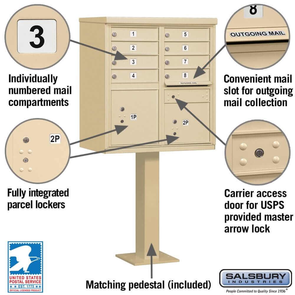 Salsbury Industries Cluster Box Unit with USPS Access — Type I — 8 Doors and 2 Parcel Lockers YourLockerStore