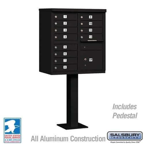 Salsbury Industries Cluster Box Unit with USPS Access — Type II — 12 Doors and 1 Parcel Locker 3312BLK-U 820996443915 YourLockerStore