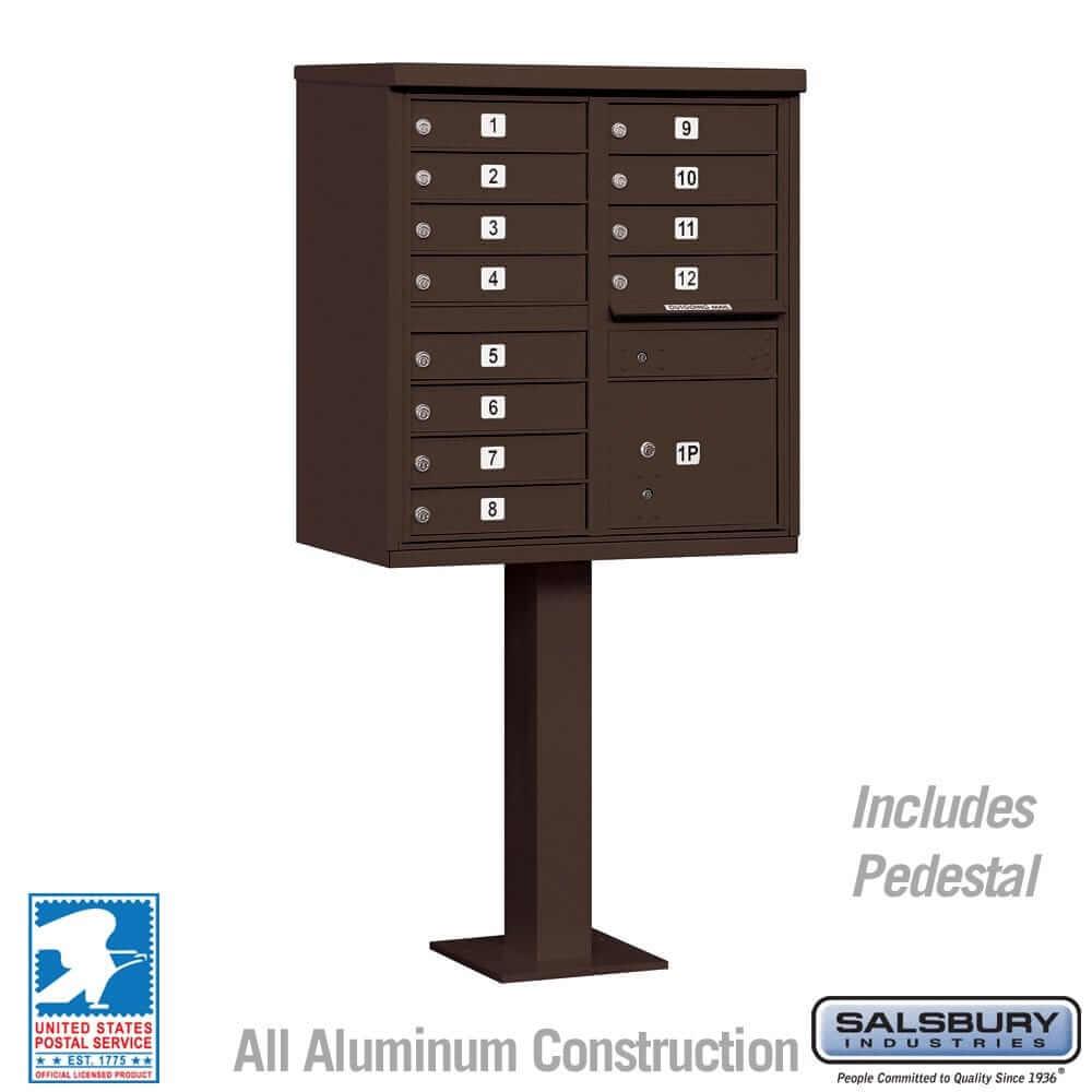 Salsbury Industries Cluster Box Unit with USPS Access — Type II — 12 Doors and 1 Parcel Locker 3312BRZ-U 820996443892 YourLockerStore