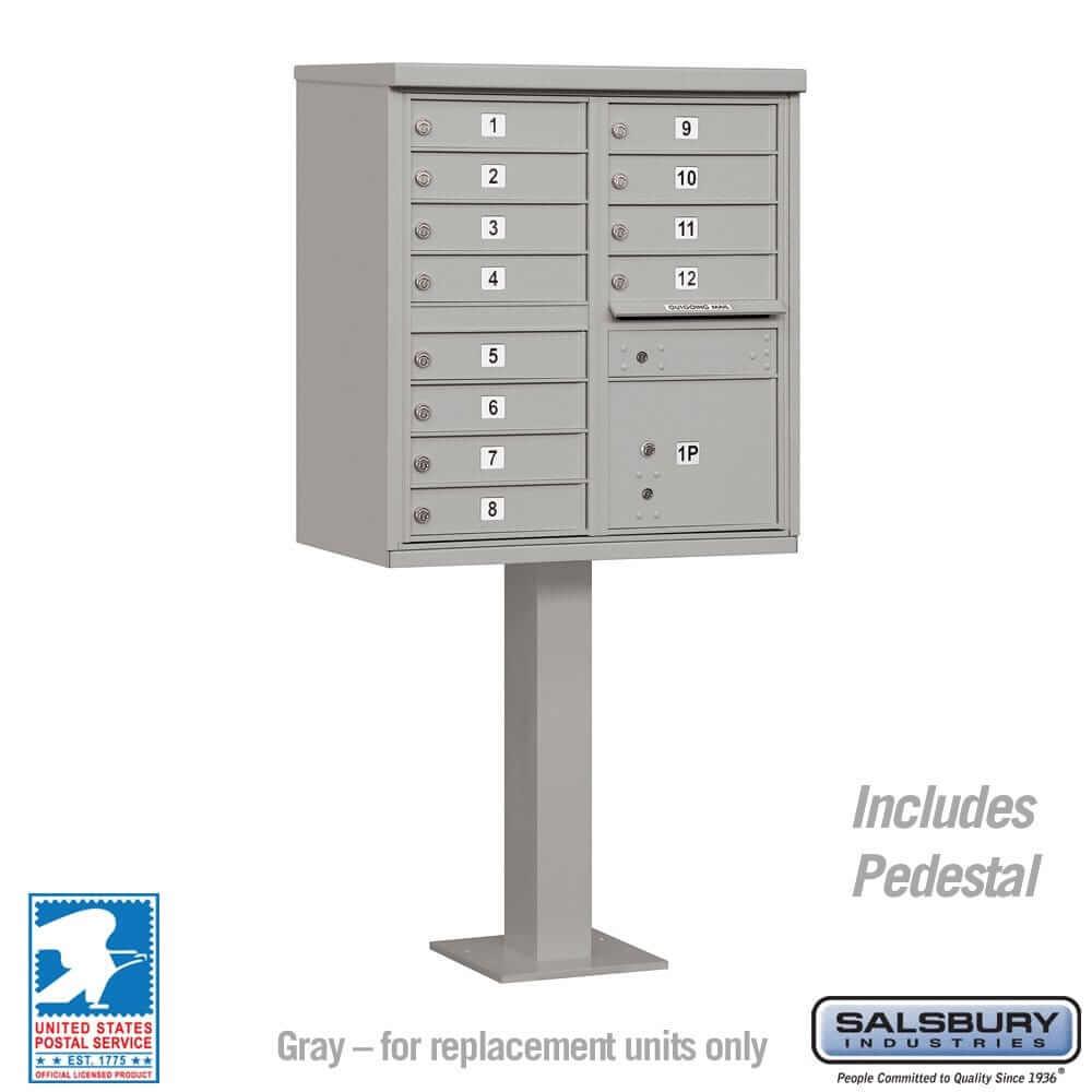 Salsbury Industries Cluster Box Unit with USPS Access — Type II — 12 Doors and 1 Parcel Locker 3312GRY-U 820996443939 YourLockerStore
