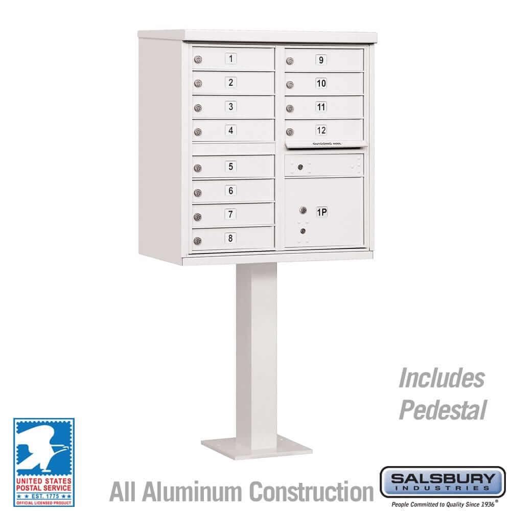 Salsbury Industries Cluster Box Unit with USPS Access — Type II — 12 Doors and 1 Parcel Locker 3312WHT-U 820996443922 YourLockerStore