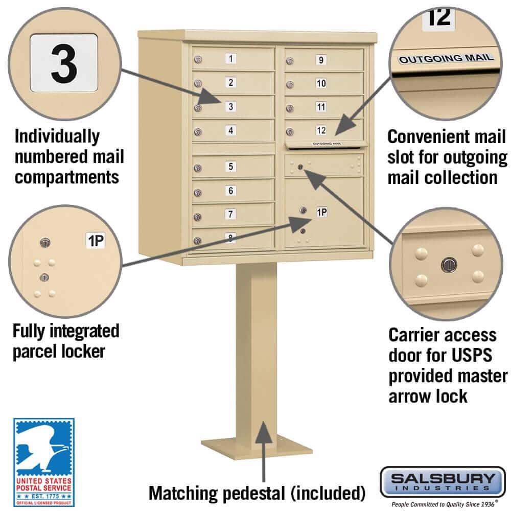 Salsbury Industries Cluster Box Unit with USPS Access — Type II — 12 Doors and 1 Parcel Locker YourLockerStore
