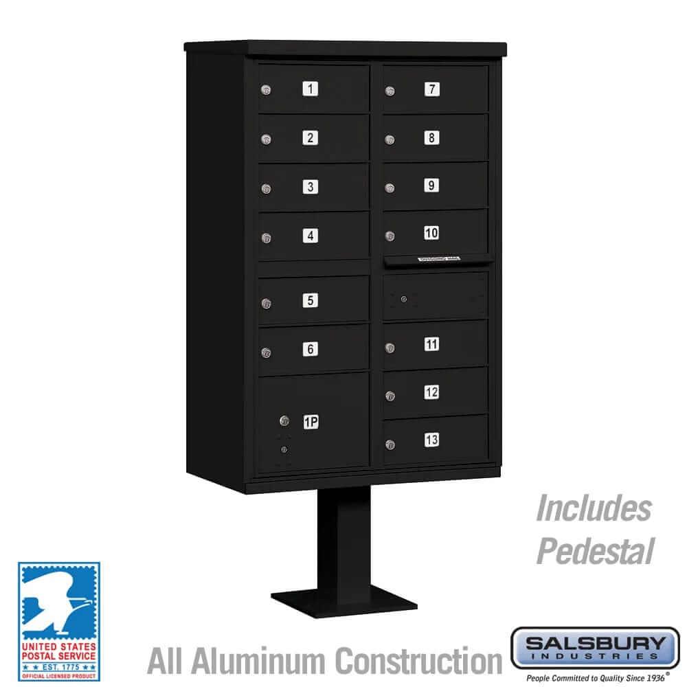 Salsbury Industries Cluster Box Unit with USPS Access — Type IV — 13 Doors and 1 Parcel Locker 3313BLK-U 820996444042 YourLockerStore
