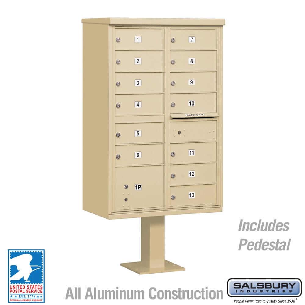 Salsbury Industries Cluster Box Unit with USPS Access — Type IV — 13 Doors and 1 Parcel Locker 3313SAN-U 820996444011 YourLockerStore