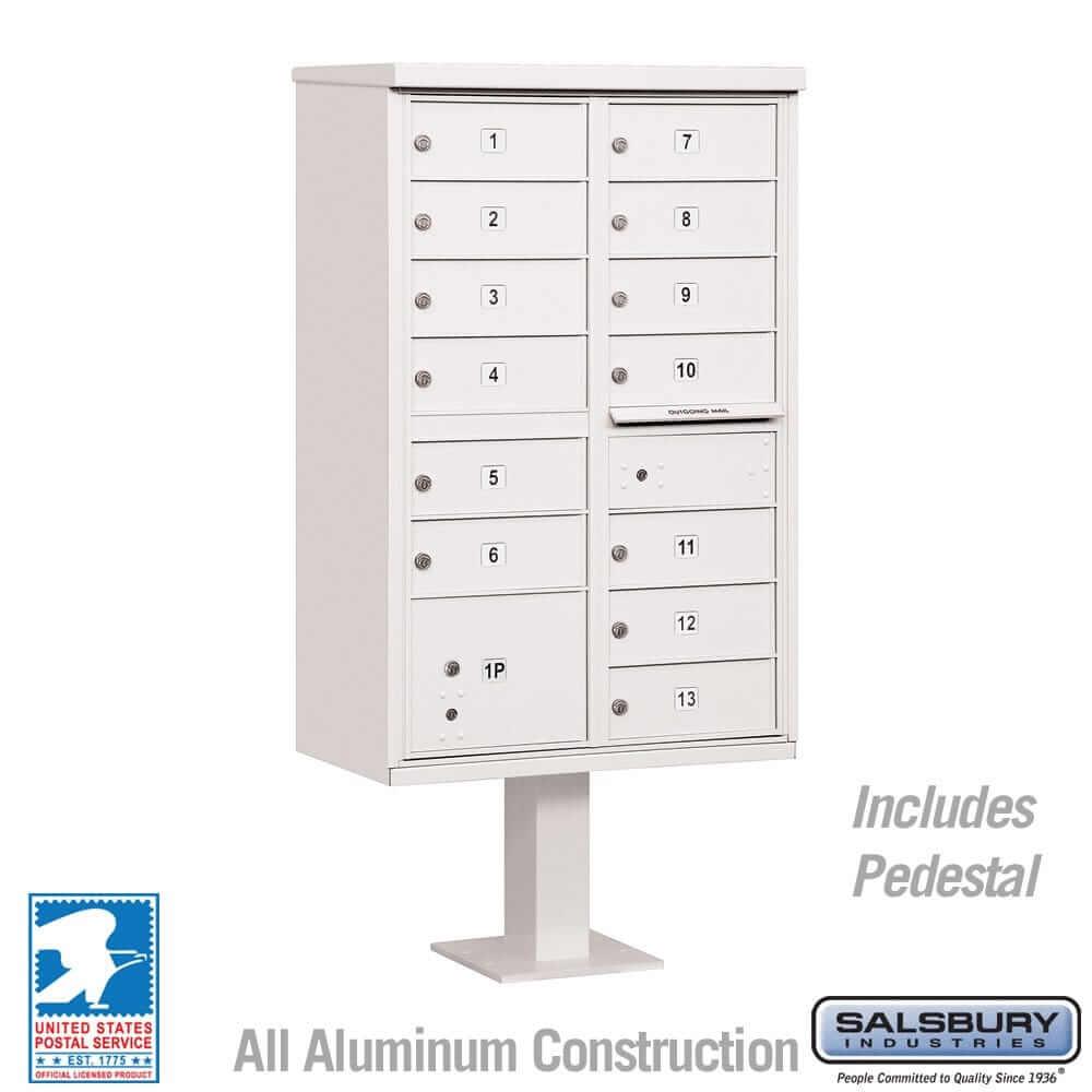 Salsbury Industries Cluster Box Unit with USPS Access — Type IV — 13 Doors and 1 Parcel Locker 3313WHT-U 820996444059 YourLockerStore