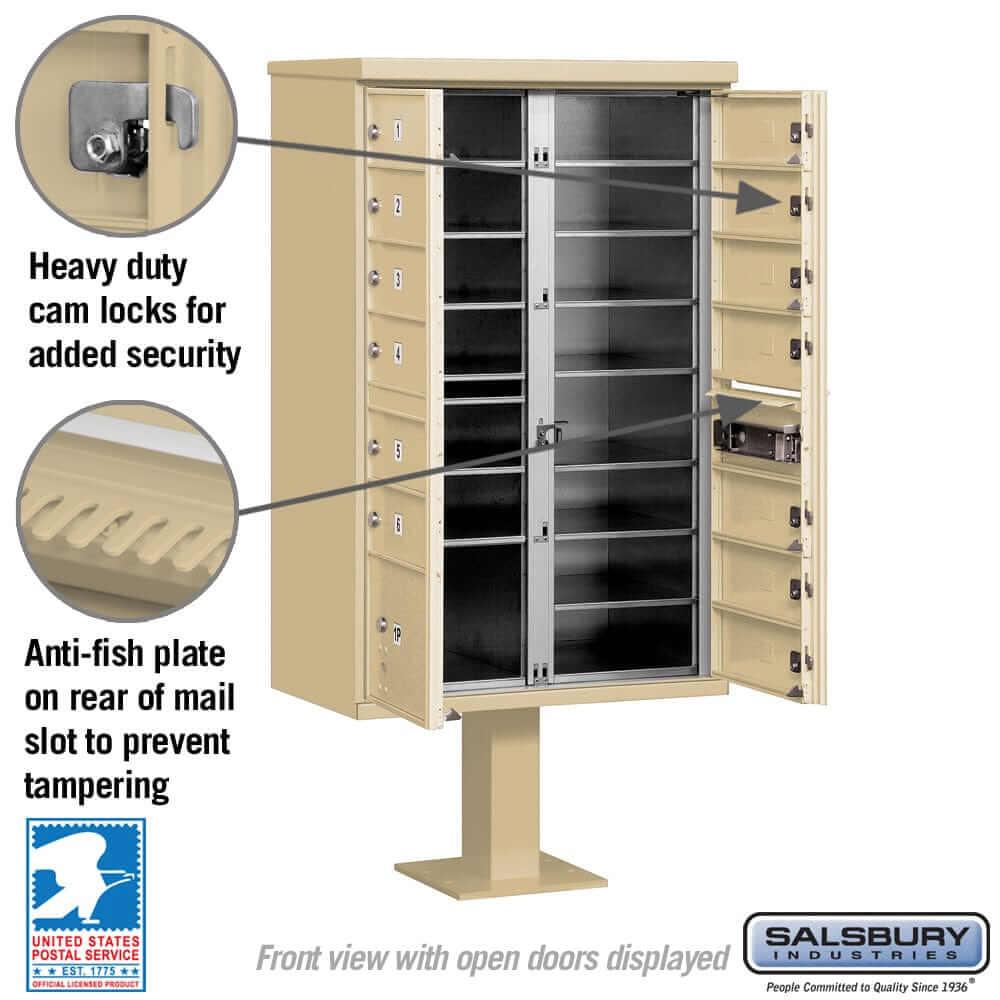 Salsbury Industries Cluster Box Unit with USPS Access — Type IV — 13 Doors and 1 Parcel Locker YourLockerStore