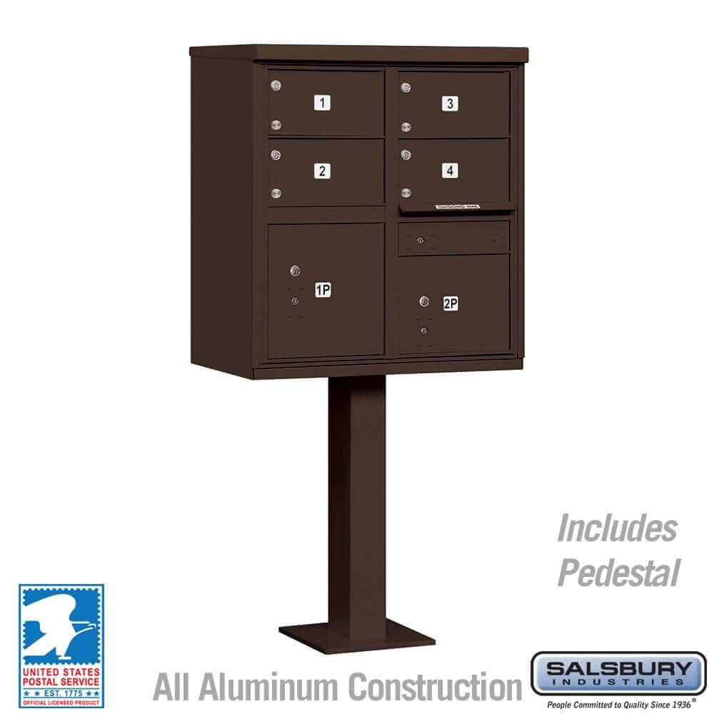 Salsbury Industries Cluster Box Unit with USPS Access — Type V — 4 Doors and 2 Parcel Lockers 3305BRZ-U 820996620156 YourLockerStore