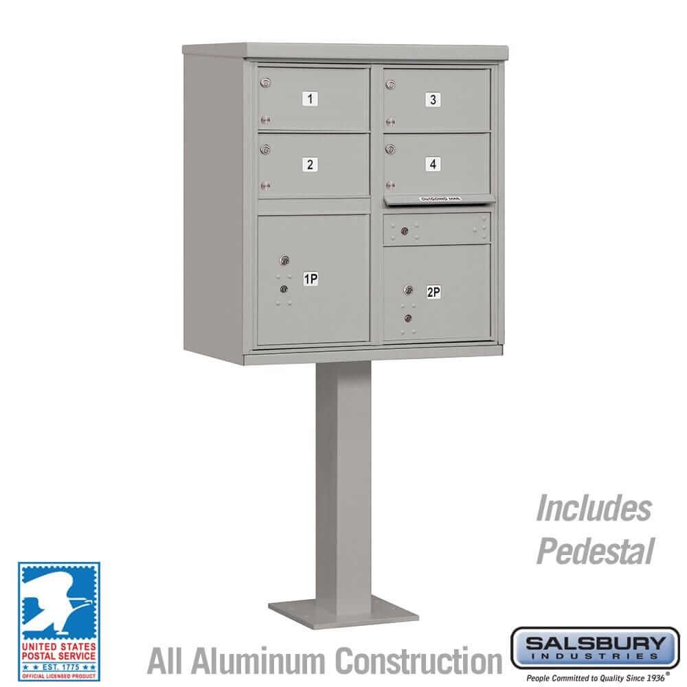 Salsbury Industries Cluster Box Unit with USPS Access — Type V — 4 Doors and 2 Parcel Lockers 3305GRY-U 820996620194 YourLockerStore