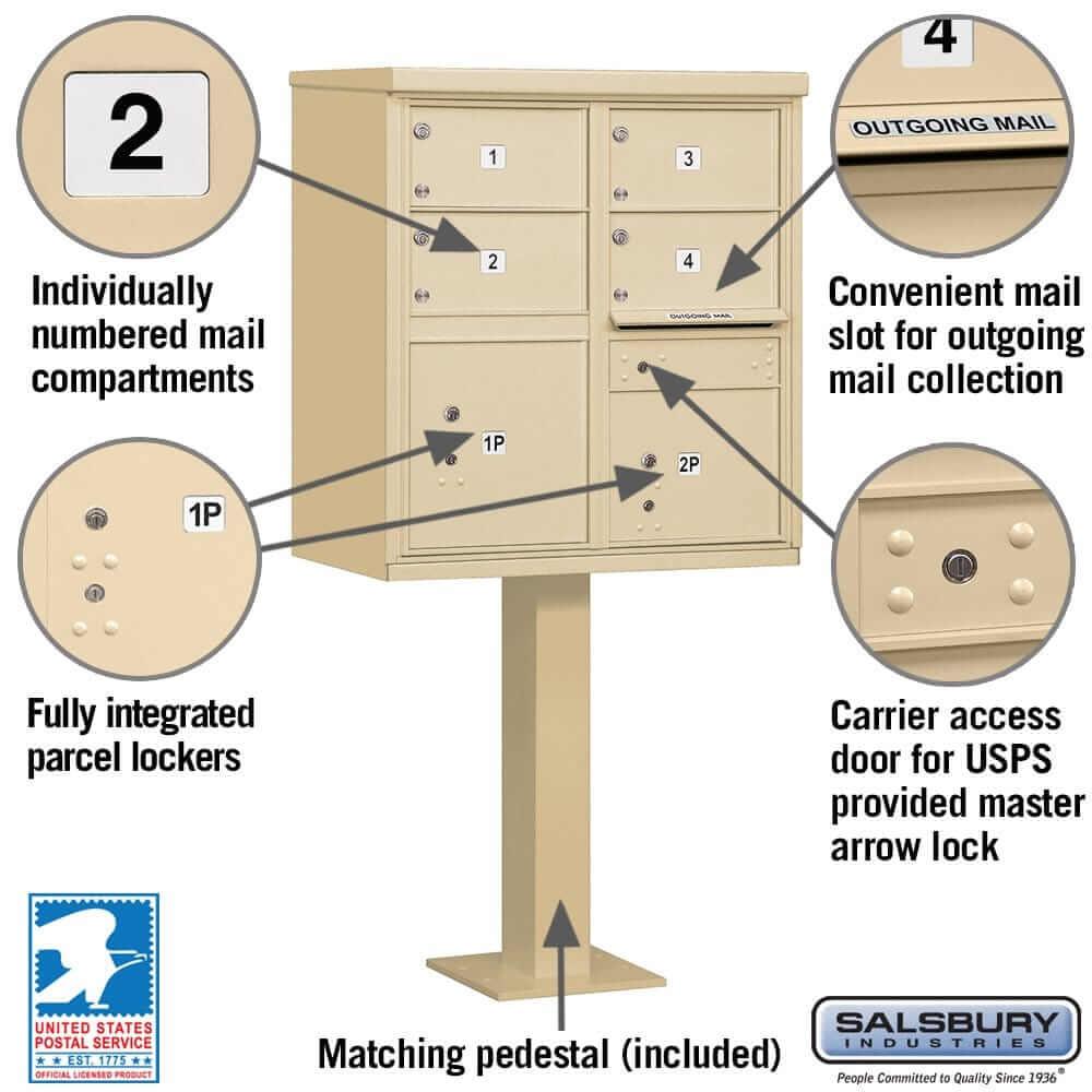 Salsbury Industries Cluster Box Unit with USPS Access — Type V — 4 Doors and 2 Parcel Lockers YourLockerStore