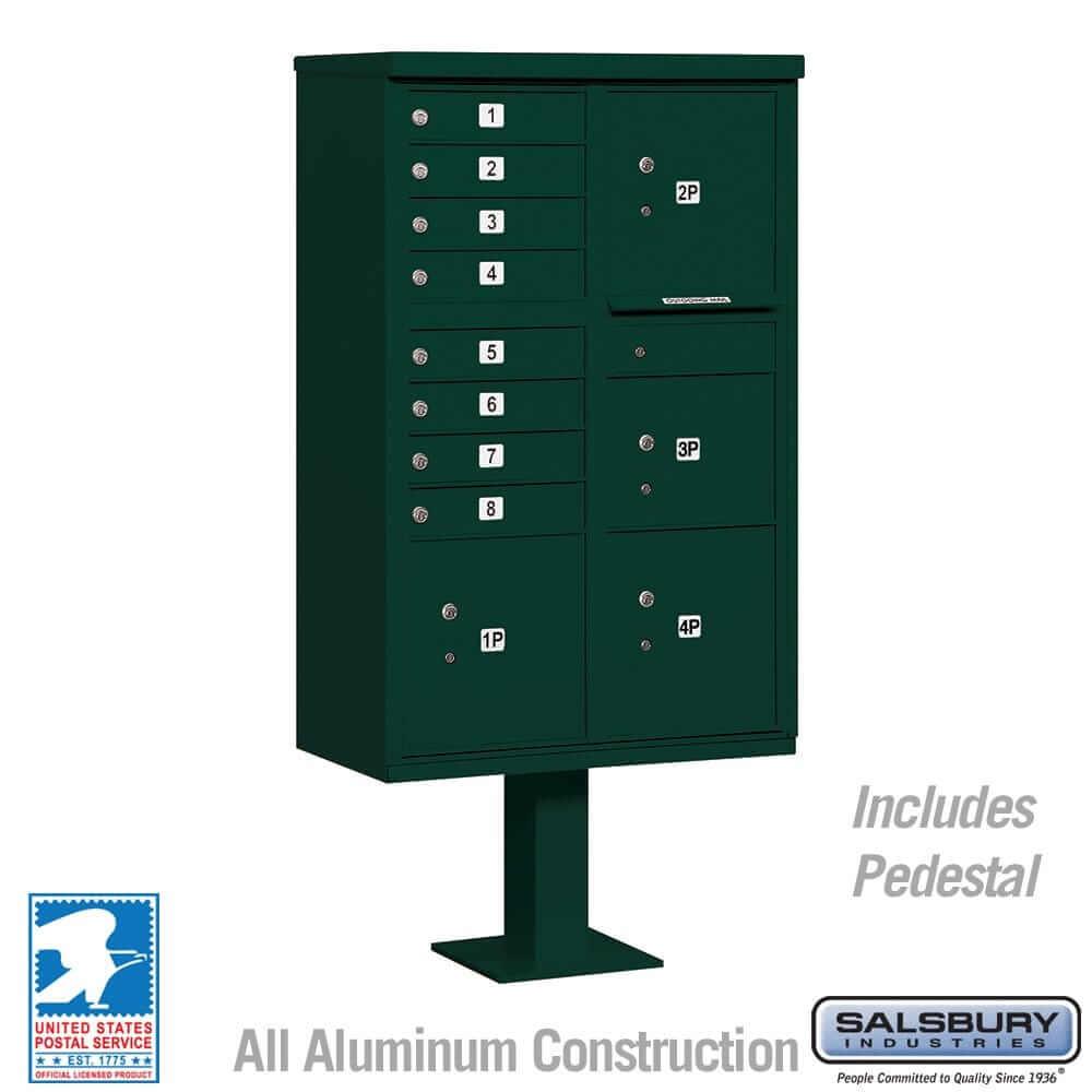 Salsbury Industries Cluster Box Unit with USPS Access — Type VI — 8 Doors and 4 Parcel Lockers 3306GRN-U 820996620224 YourLockerStore