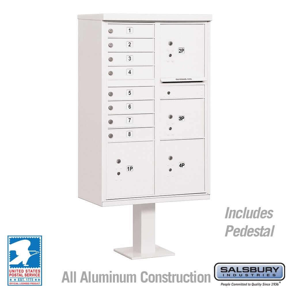 Salsbury Industries Cluster Box Unit with USPS Access — Type VI — 8 Doors and 4 Parcel Lockers 3306WHT-U 820996620248 YourLockerStore