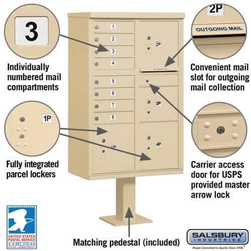 Salsbury Industries Cluster Box Unit with USPS Access — Type VI — 8 Doors and 4 Parcel Lockers YourLockerStore