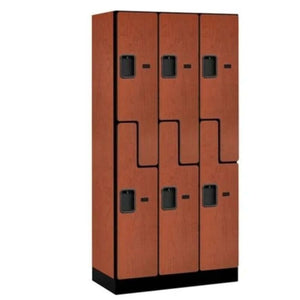 Wood Lockers: Designer Wood Locker - 'S' Style - 2 Tier, 3 Wide - Cherry - Salsbury Industries