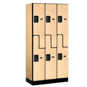 Wood Lockers: Designer Wood Locker - 'S' Style - 2 Tier, 3 Wide - Maple - Salsbury Industries