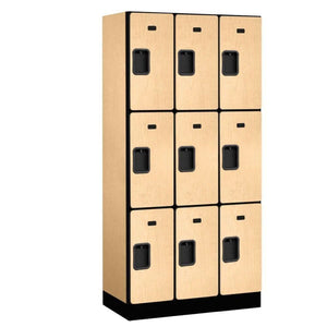 Wood Lockers: Designer Wood Locker - 3 Tier, 3 Wide - Maple - Salsbury Industries