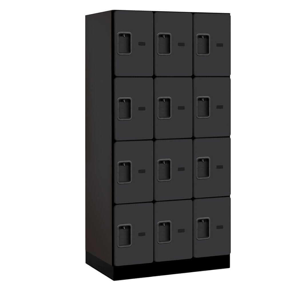 Wood Lockers: Designer Wood Locker - 4 Tier, 3 Wide - Black - Salsbury Industries
