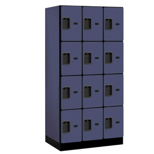 Wood Lockers: Designer Wood Locker - 4 Tier, 3 Wide - Blue - Salsbury Industries