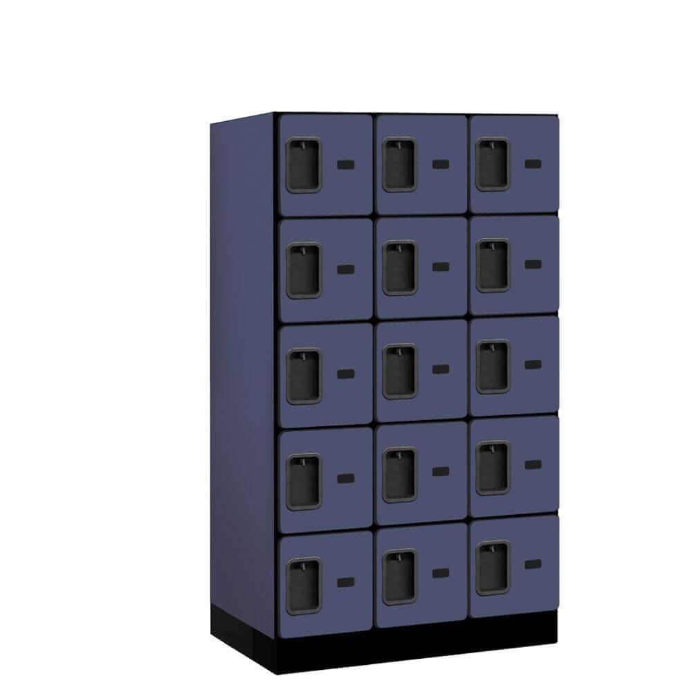 Wood Lockers: Designer Wood Locker - 5 Tier, 3 Wide - Blue - Salsbury Industries
