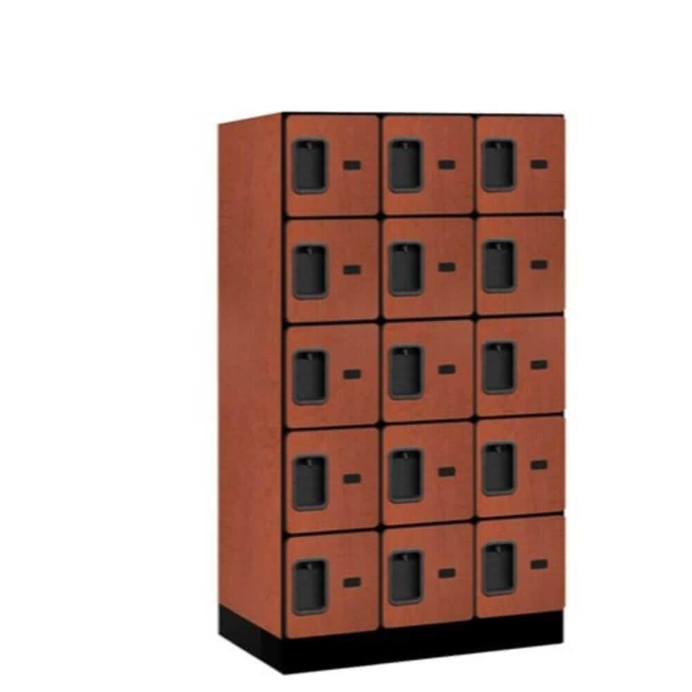 Wood Lockers: Designer Wood Locker - 5 Tier, 3 Wide - Cherry - Salsbury Industries