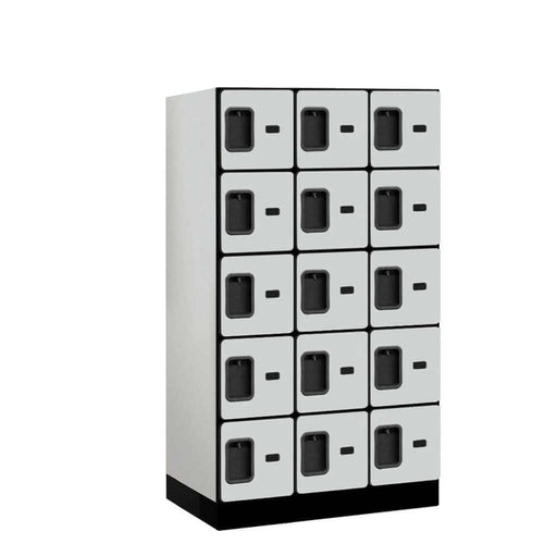 Wood Lockers: Designer Wood Locker - 5 Tier, 3 Wide - Gray - Salsbury Industries