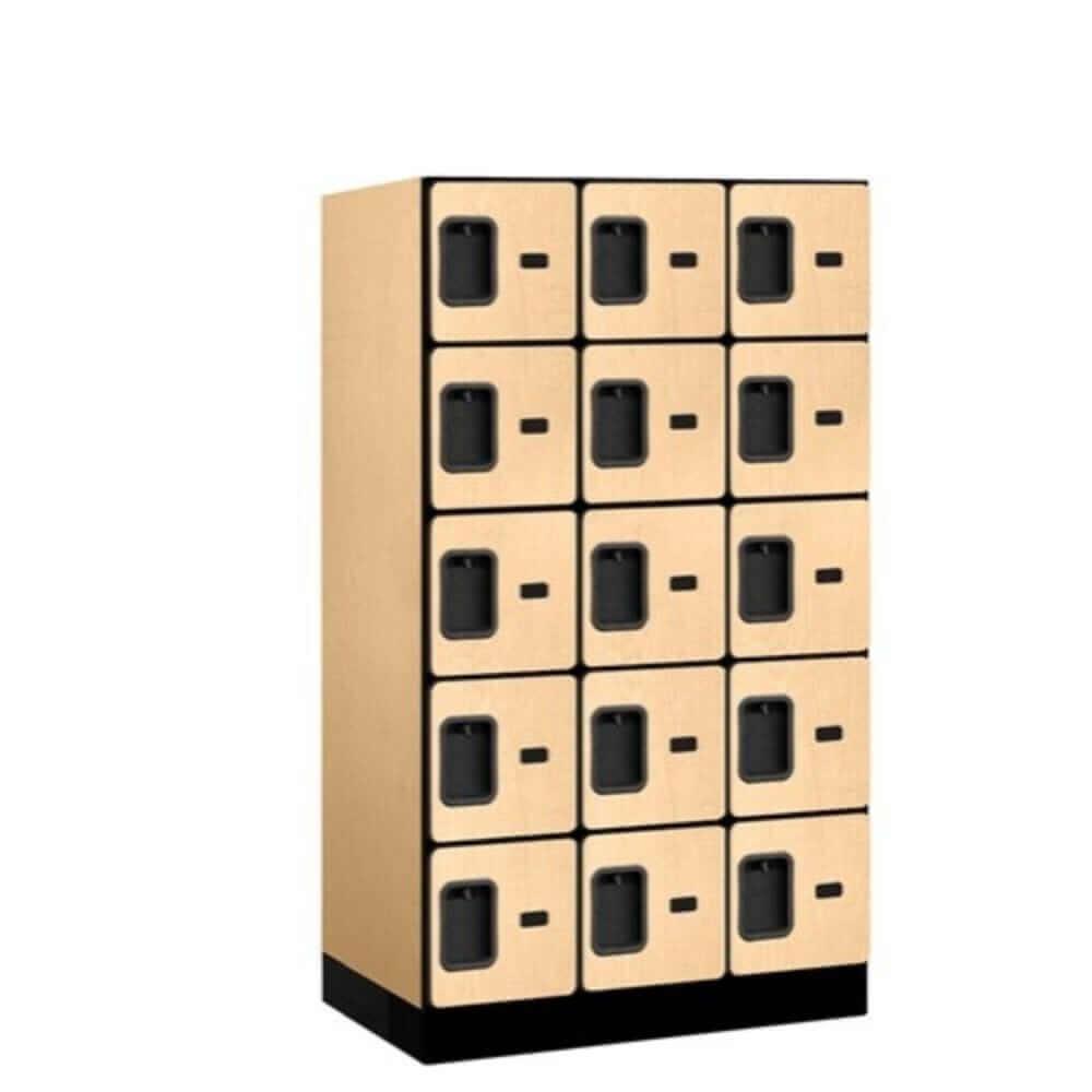 Wood Lockers: Designer Wood Locker - 5 Tier, 3 Wide - Maple - Salsbury Industries