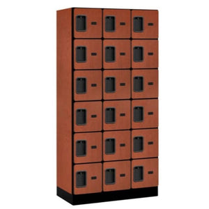 Wood Lockers: Designer Wood Locker - 6 Tier, 3 Wide - Cherry - Salsbury Industries